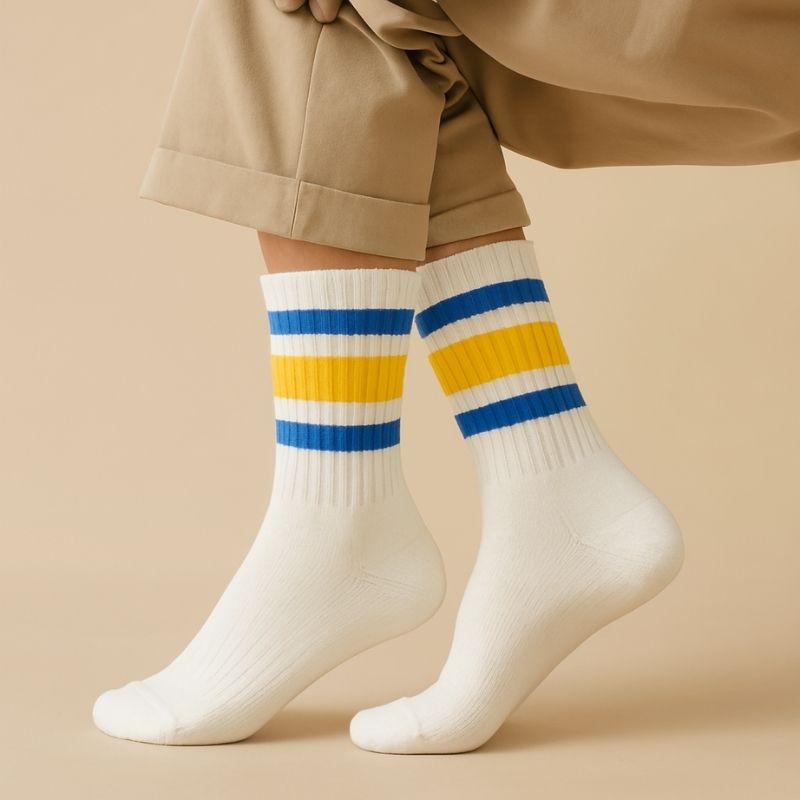Skybolt – White Sports Socks for Men with Bold Stripes | SockSoho